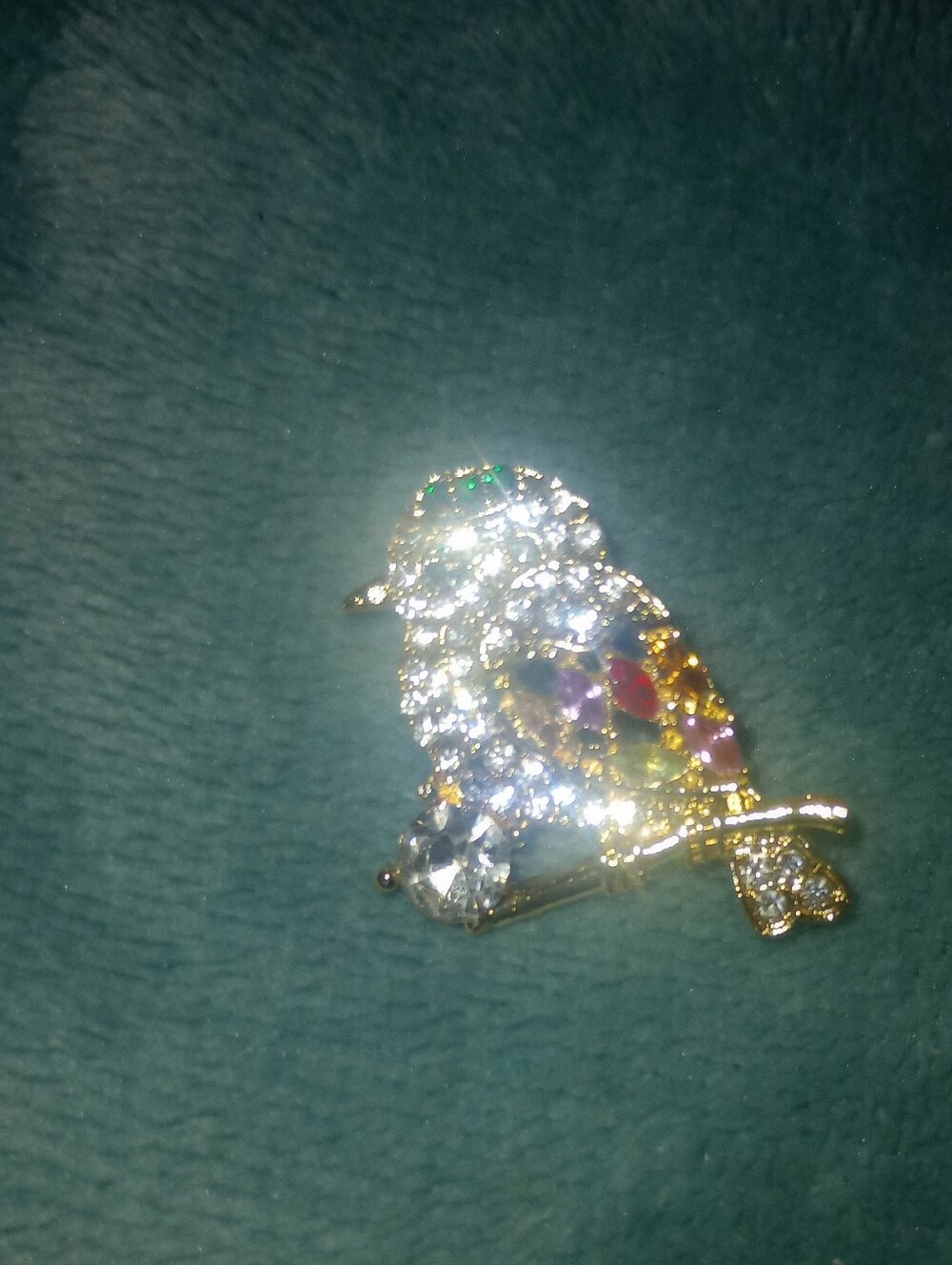 Gold-tone Crystal Bird Brooch with Multicolor Stones